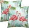 Throw Pillow Covers 18x18 Inch Pink Bird Flowers Home Decorative Pillowcase Tropical Leaves Cushion Cover for Indoor Outdoor Living Room Sofa Bedroom,Set of 2